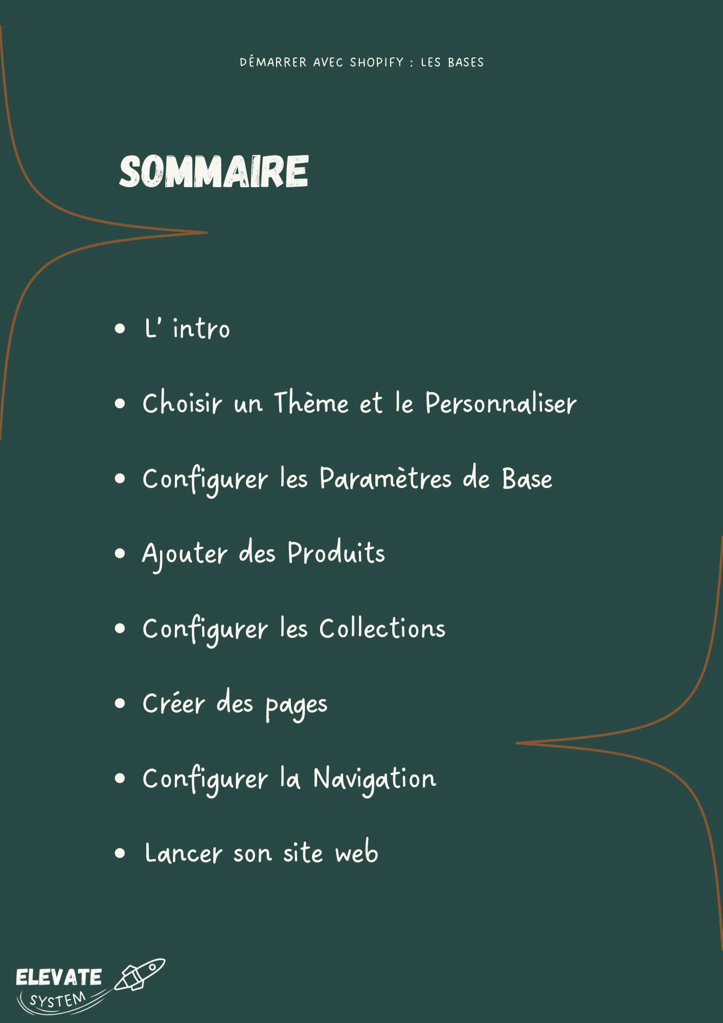 Sommaire du Ebook Demarrer avec Shopify Les Bases