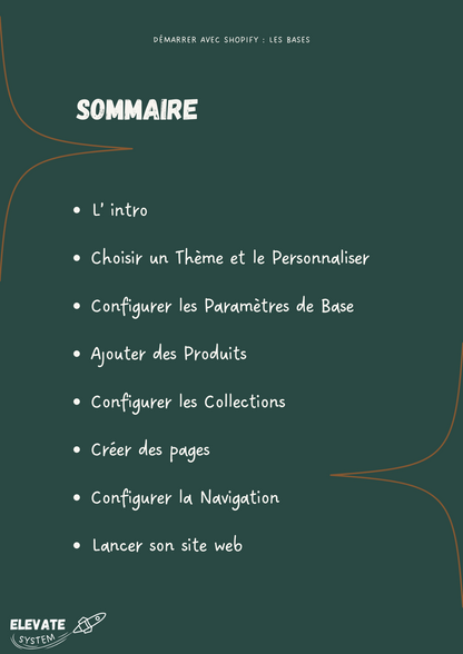 Sommaire du Ebook Demarrer avec Shopify Les Bases